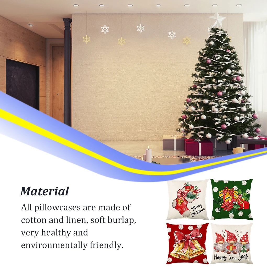 

4 Pieces/Set Christmas Pillow Cover Protector Pillows Case New Year Sofa Cushion Covers for Living Room Office Car