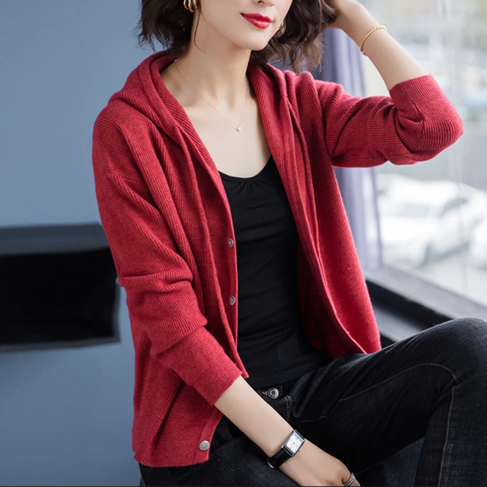 Весенне-осенний женский вязаный кардиган свитер пальто модная однотонная