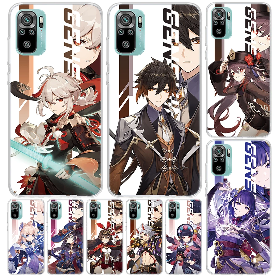 Ударопрочный чехол с аниме Genshin для Xiaomi Redmi Note 13 12S 12 11S 10S 10 Pro Plus телефона 11E 11T 9 9S 8T 8 +
