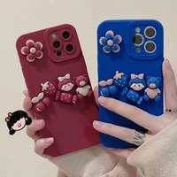 for iphone 7 8 xs xr 11 12 13 pro max mini 3d cartoon flower bear soft protective cute sweet girly candy phone case cover shell