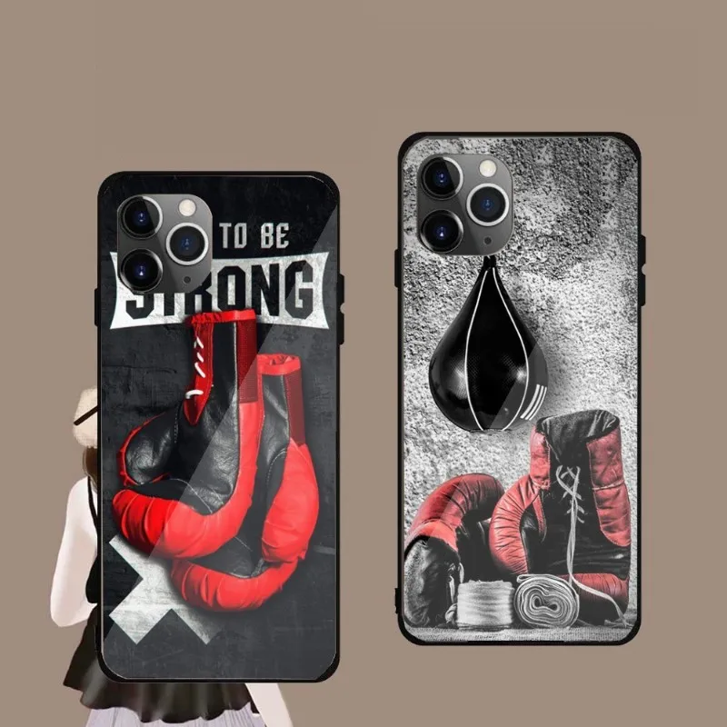 

Kick Boxing Phone Case For IPhone 14 13 12 11 XS X 8 7 6 Plus Mini Pro Max SE 2022 Black PC TPU Glass Phone Cover