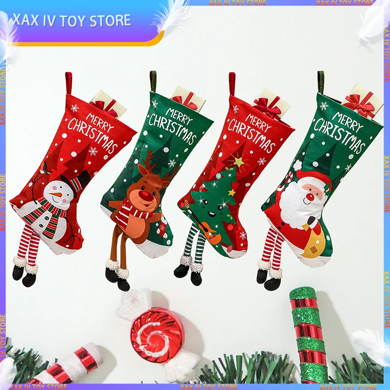 

2023 Christmas Stocking Santa Socks Large Capacity Gift Bag Hanging Christmas Decor Christmas Eve Tree Ornaments New Year Gift