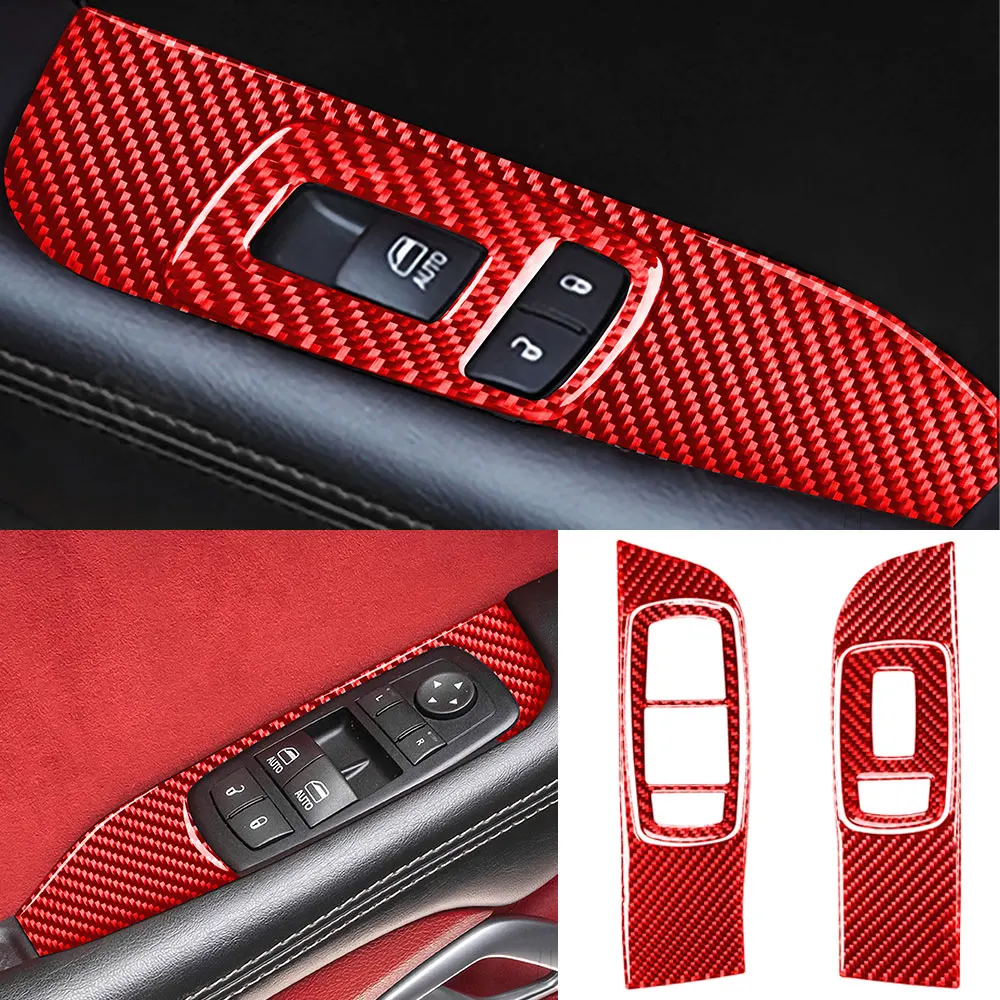 

For Dodge Challenger Window Lift Kit Carbon Fiber 2015 2016 2017 2018 2019 Auto Parts Interior Sticker Red
