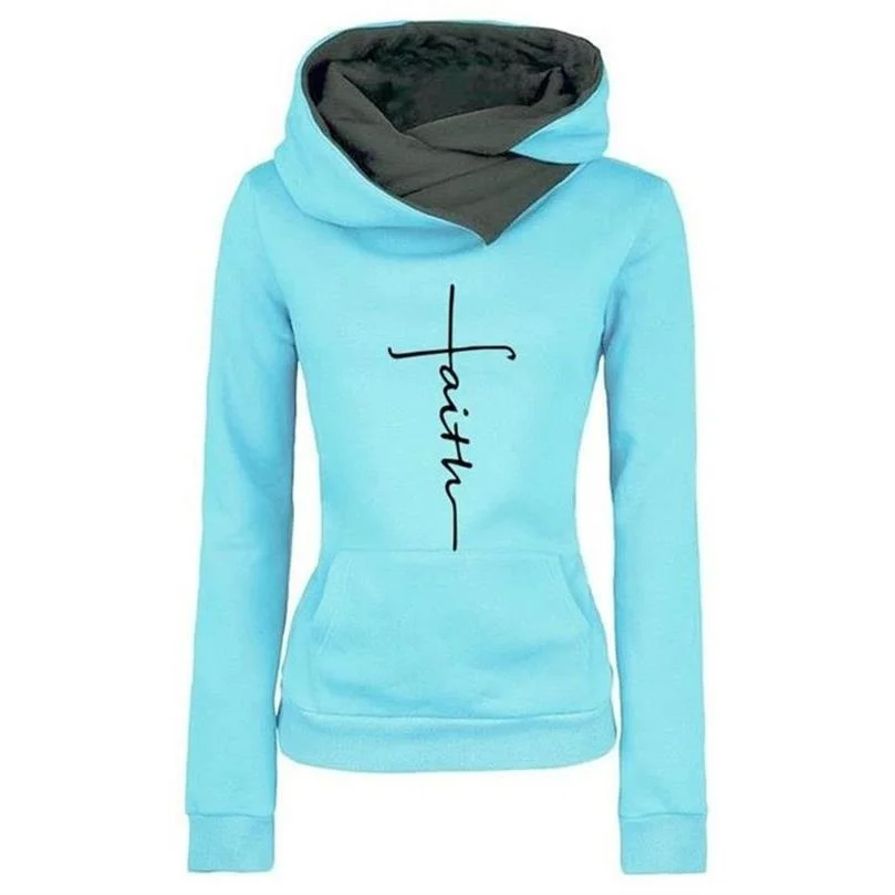 

Spring Autumn Ladies Hoodies Sweatshirts Letter Print Fashion Women Faith Sweatshirt Pullovers Casual Warm Hooded Tops
