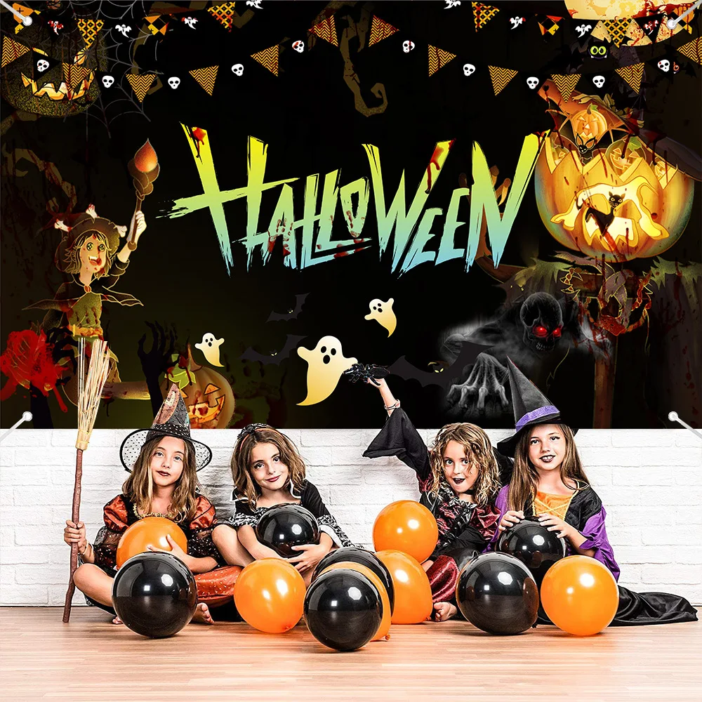 

Happy Halloween Backdrop Grave Skull Baby Portrait Photography Background Pumpkin Lanterns Kids Photo Studio Shoots Photographic