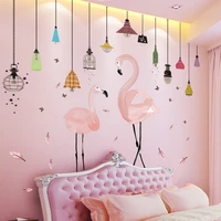 shijuekongjian pink flamingo animal wall stickers diy chandelier lights mural decals for kids rooms baby bedroom decoration