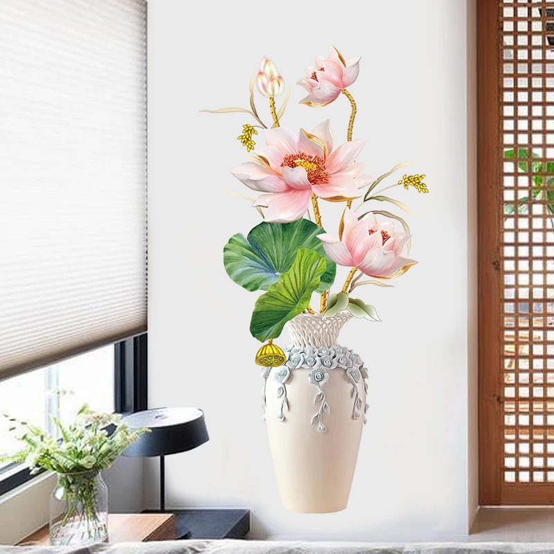 61*125 см Цветочная Наклейка на стену крышка вазы двери холодильника Наклейки для