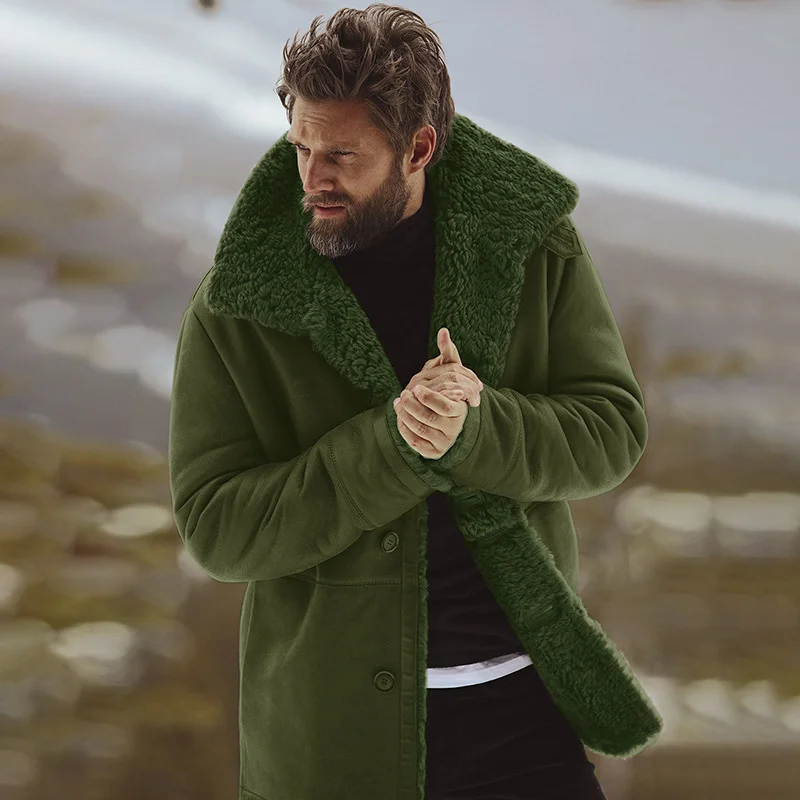 

Cotton Warm Thick Long Sleeve Men Top Big Size Peacoat Windbreaker Mens Overcoat Male Blend Coat Casual Winter Snow Green Jacket