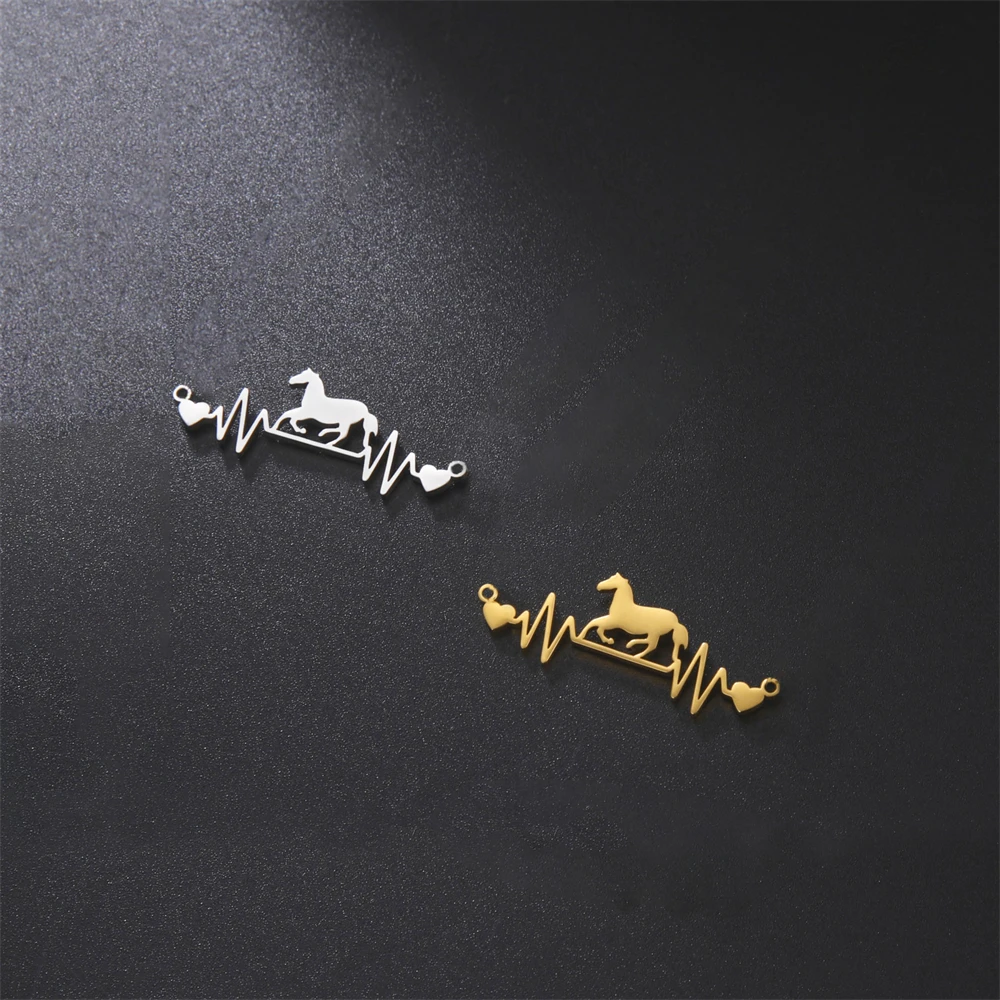 5pcs/Lot Stainless Steel Horse Animals Charms For Jewelry Making Wholesale Cardiogram Pendants Diy Handmdae Necklace Accessories