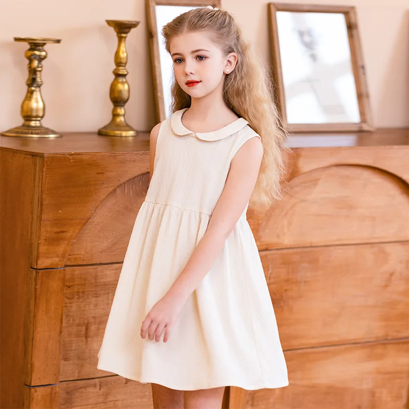 

2023 Elegant Summer White Dress for Baby Girls Kid Korean Fashion Doll Collar Sleeveless Dresses Children Vintage Clothes Outfit