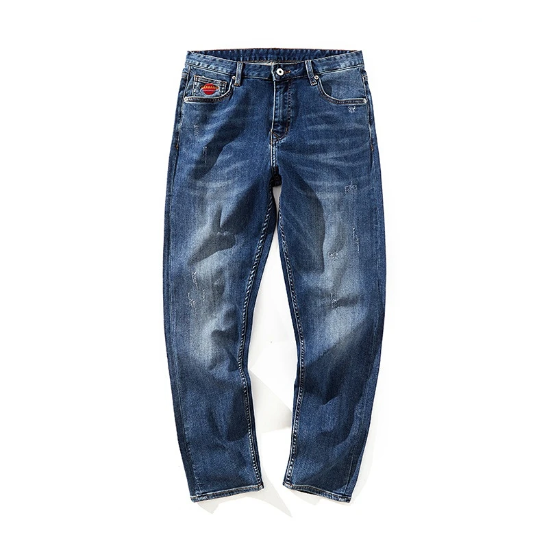 

2020 New Spring Summer Stretch Washed Jeans Men's Embroidered High Quality Fake Broken Casual Blue Denim Trousers