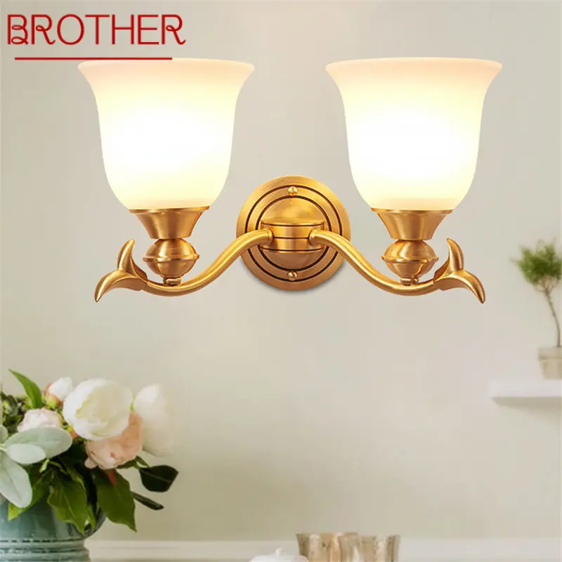 

BROTHER Nordic Interior Brass Wall Lamp LED Golden Copper Creative Design Sconce Light for Home Living Bedroom Decor