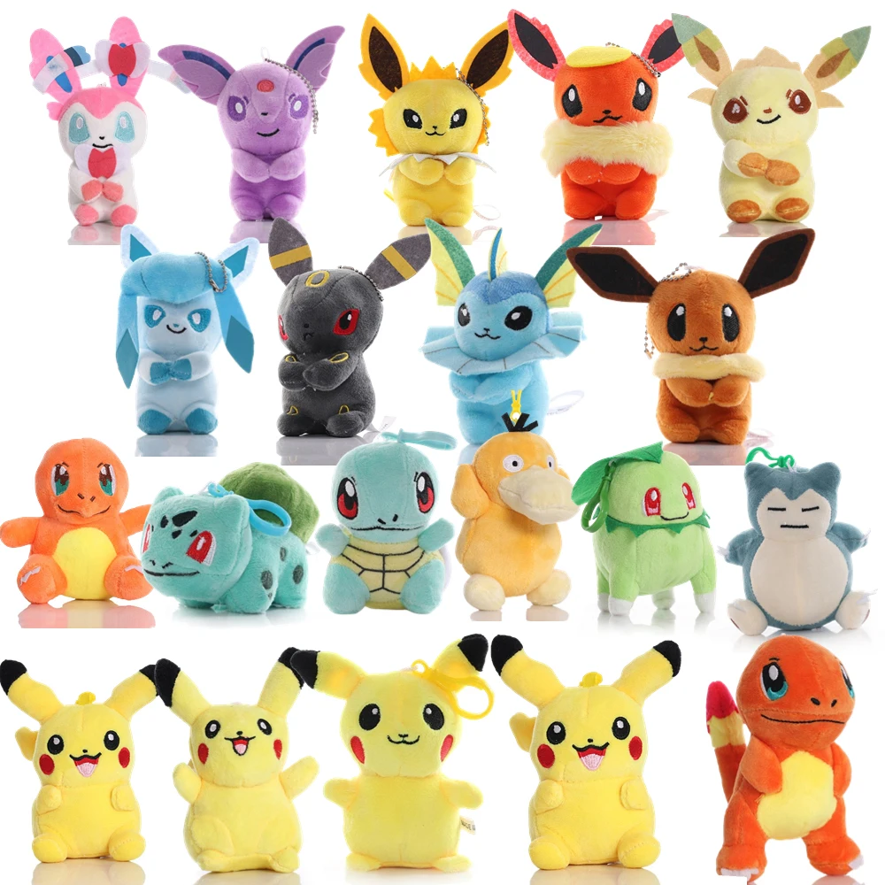 Pokemon Plush Toy Keychain Pikachu Bulbasaur Charmander Squirtle Eevee Vaporeon Jolteon Flareon Chikorita Schoolbag Pendant Gift