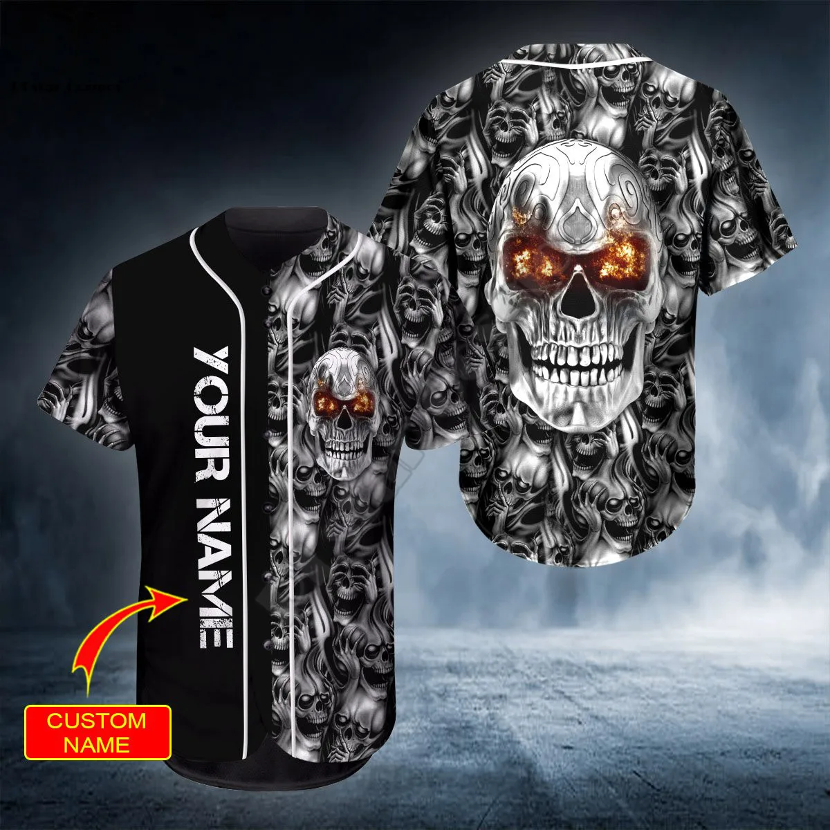 Baseball Jersey Shirt All Over 3d Printed Fire Rock Personalized You Name Skul Baseball Shirt hip hop Tops Love Skull Gift
