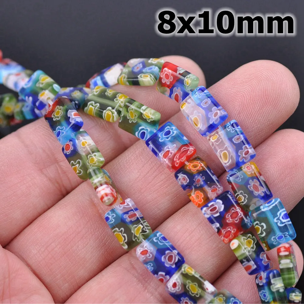 

20pcs Rectangle Shape 8x10mm 10x12mm Mixed Flower Patterns Millefiori Glass Loose Beads for DIY Crafts Jewelry Making Findings