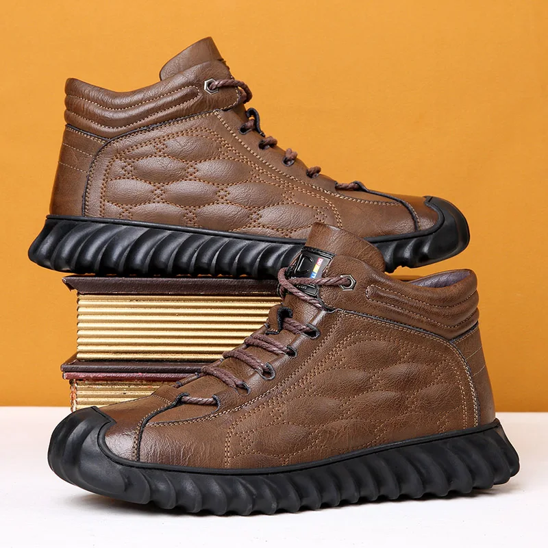 Leather Winter Snow Boots Mens Sneakers Wool Keeps Warm Outdoor Camping Hiking Sports Shoes Casual Sneakers Male Winter Footwear