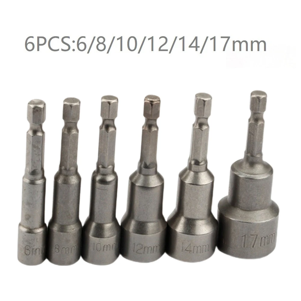 

6pcs Impact Socket Adapter 65mm Length Deepen Power Nut Driver Drill Bit 1/4inch Hex Shank Socket Adapter For Power Tools 6-17mm