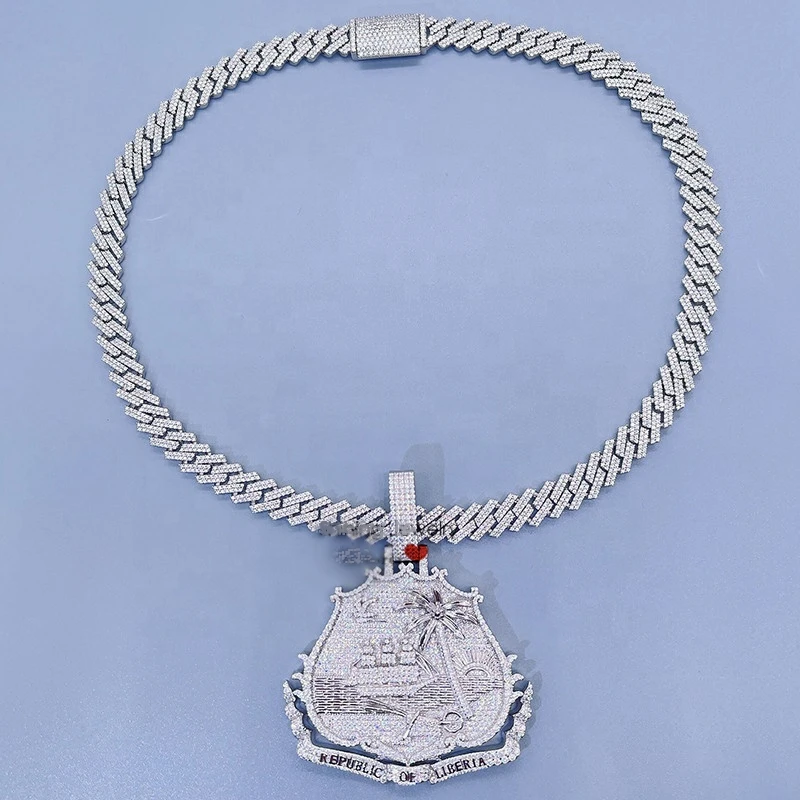 

OTIY Custom Iced Out Pendant Vvs Moissanite Diamond Cuban Chain Pass Diamond Test Customize Logo Chain
