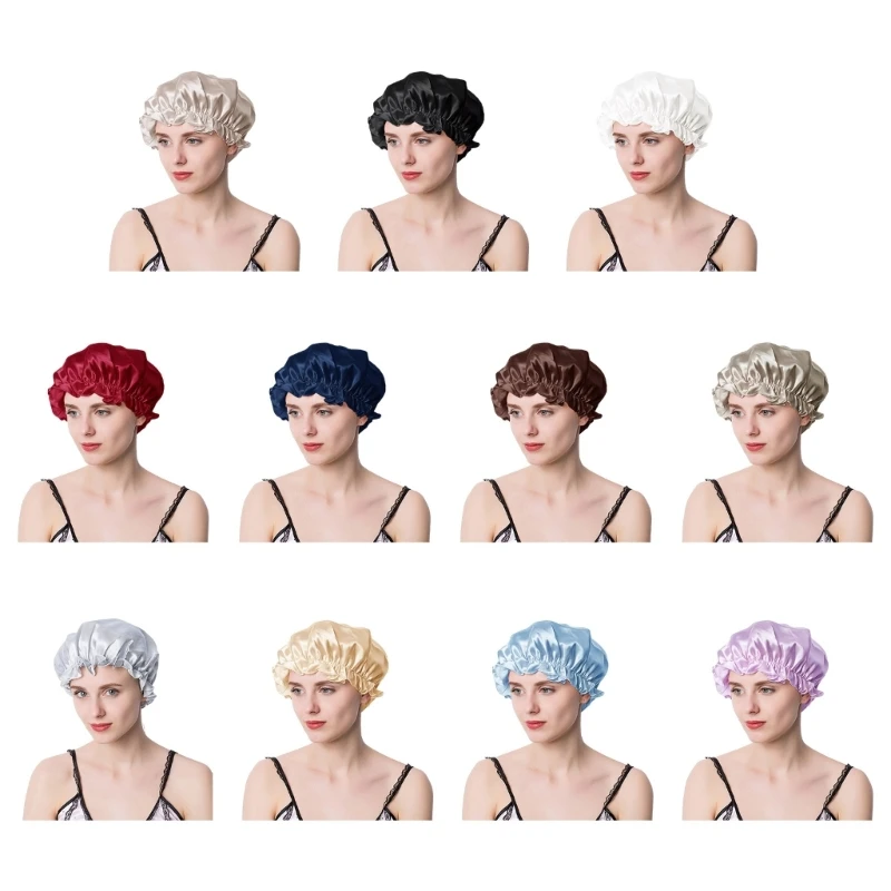 

Reusable Silk Sleep Hat for Deep Restful Sleep Elastic Shower Cap for Curly Hair