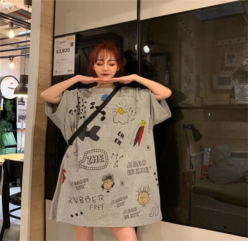 

Женская серая, белая, зеленая Kpop Весенняя Корейская свободная одежда в стиле Харадзюку, крутая Женская милая Эстетическая одежда Y2k, летние ...