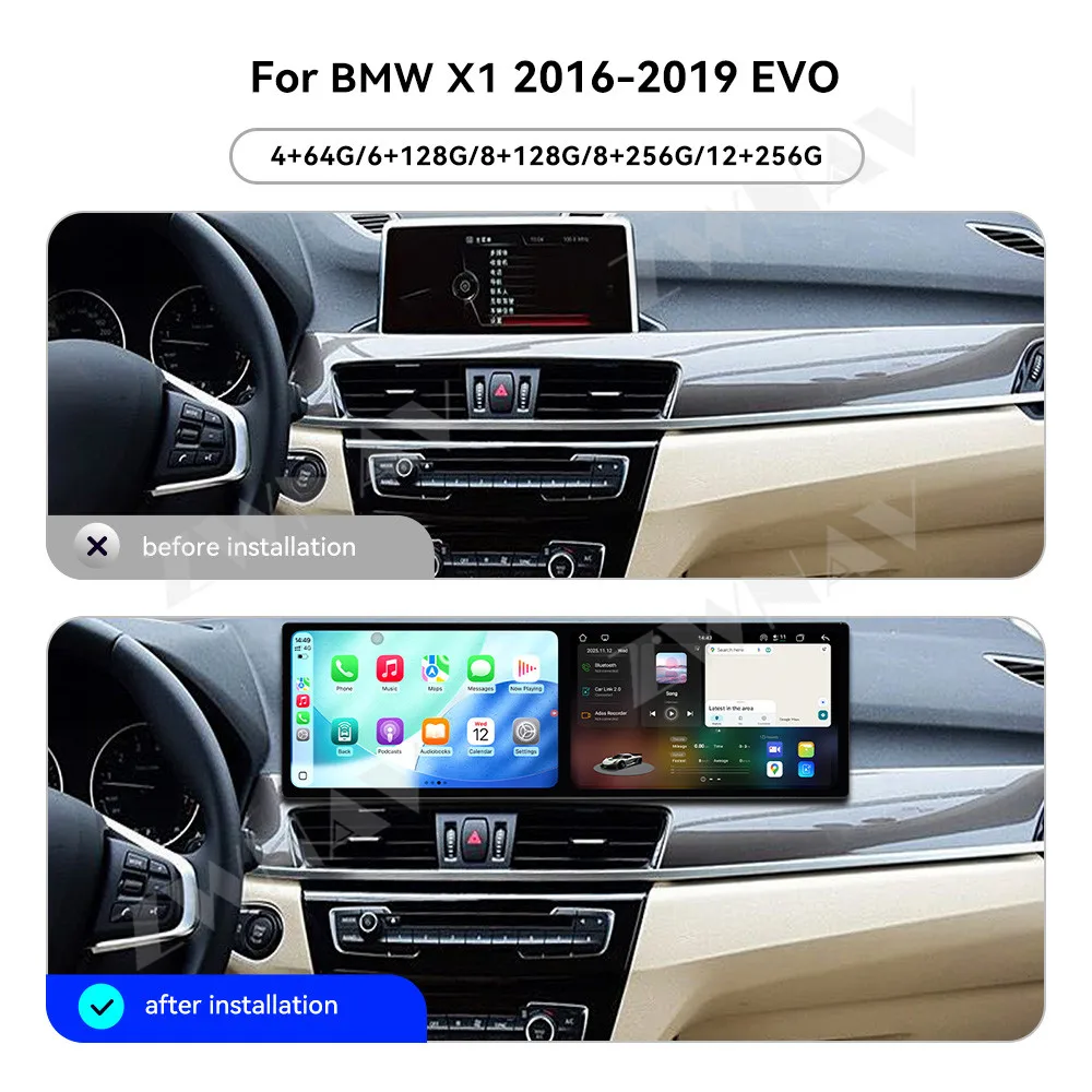 Фото Автомобильный радиоприемник, беспроводной Carplay для BMW X1 F48 F49 2016-2019 EVO, двойной экран, GPS Navi Andriod, автомультимедийный плеер, головное устройство 4G №1