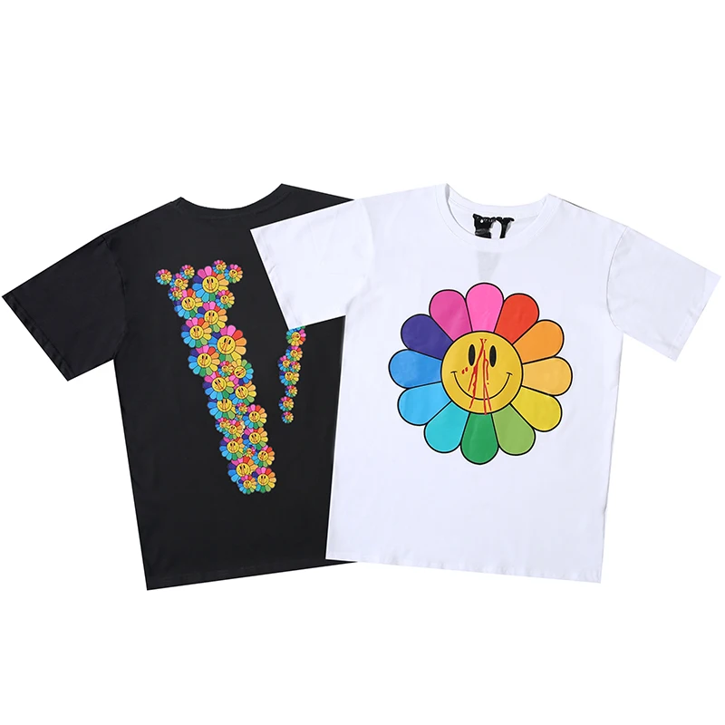 

VLONE Men T Shirt Smiley Clothing Men Summer Loose Sunflower T-Shirt Casual Short Sleeve Hip Hop Street Top
