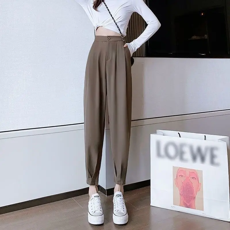 Spring Summer 2023 New Women Korean Style Solid Loose Wide Leg Trousers Fashion Female High Waist Suit Pants Clothing X100