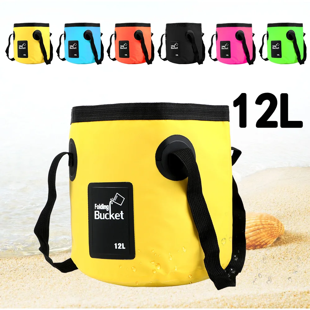 

12L Portable Folding Bucket Fishing Outdoor Travel Foldable Water Bucket Bowl Sink Washing Bag Seal Car Wash Buckets