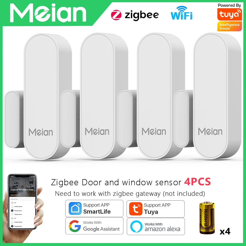 MEIAN Door Alarm Protection Alarm Systems Security Home Smart Zigbee3.0 Door Window Sensor Smart Devices for Home-4PCS