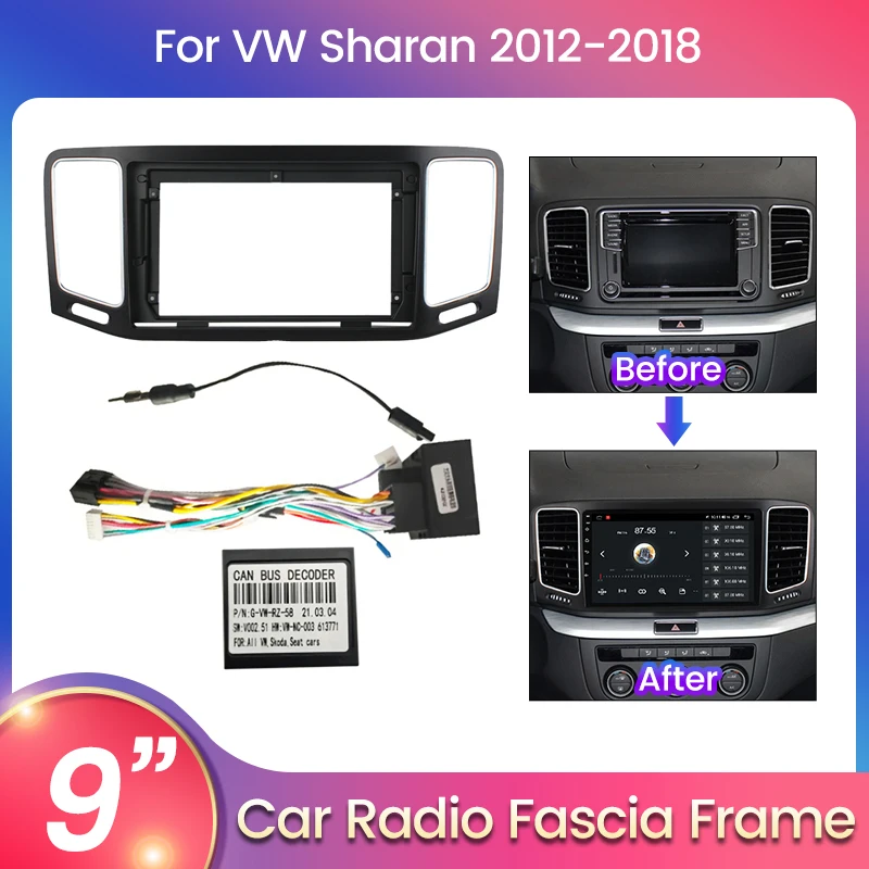 

Рамка для 9-дюймового хоста 2DIN автомобильного радиоприемника для Volkswagen VW Sharan 2012-2018 с кабелем CANBUS комплект панели приборной панели