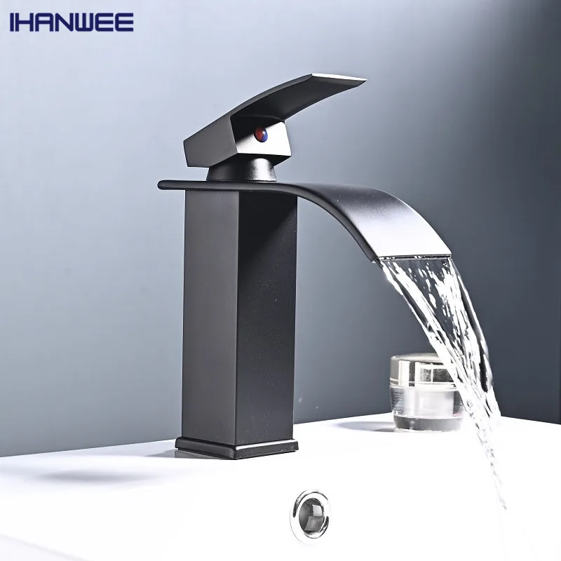

Bathroom Faucet Waterfall Bathroom Sink Faucet Deck Mount Hot Cold Water Basin Mixer Taps Polished Chrome Lavatory Sink Tap
