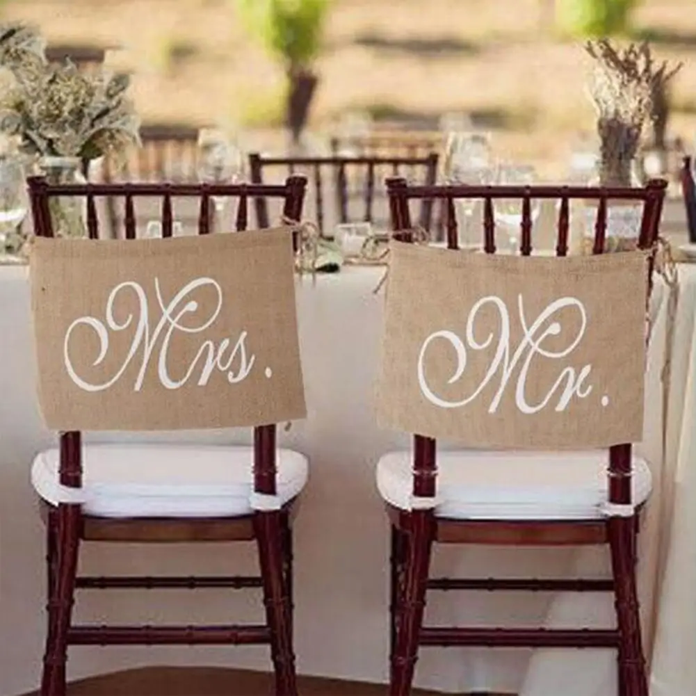 

1 Pair Mr Mrs Wedding Chair Banner Jute Burlap Flags Vintage Rustic Wedding Wedding Burlap Hanging Sign Party Decoration Ba K7U3