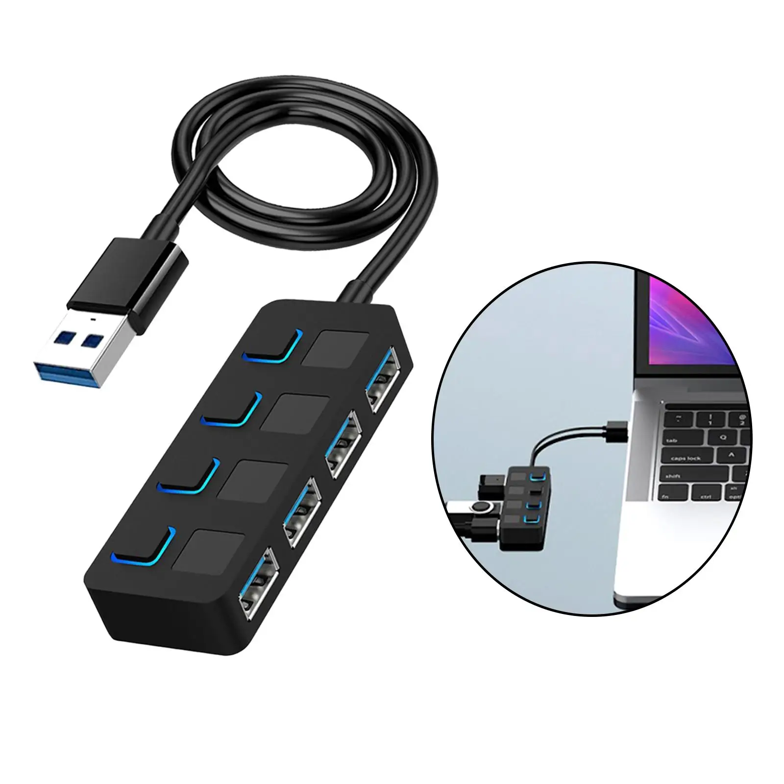 

4 Ports USB 3.0 Hub, with Extended Cable Data USB Hub for (Charging Not Supported)