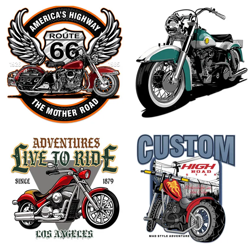 

Punk ROUTE 66 Motorcycle Iron-on Transfers for Clothing Thermoadhesive Patches Flex Fusible Transfer Custom Patch Car Stickers