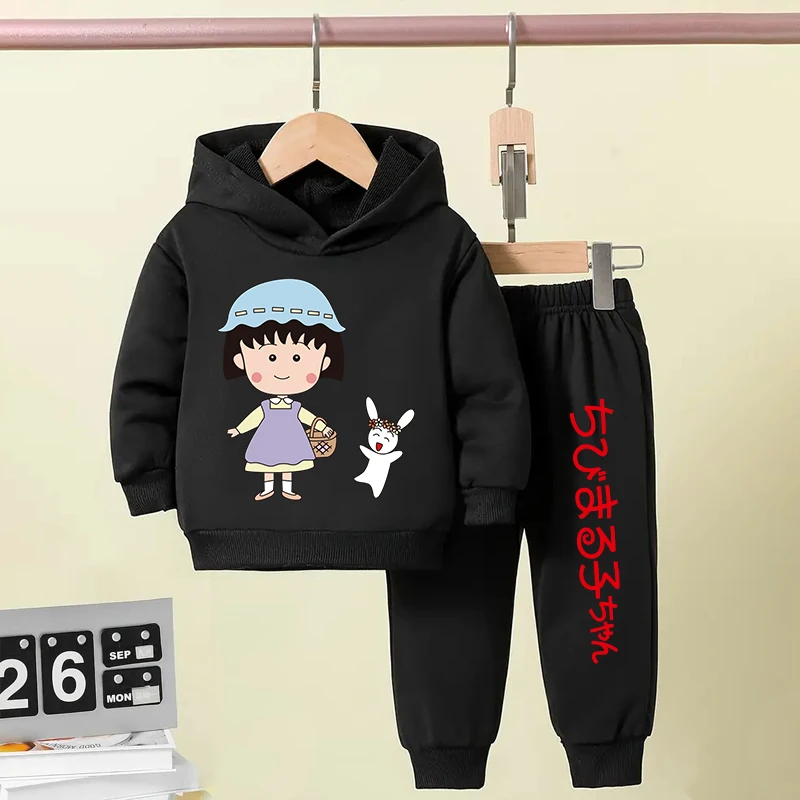 Детская одежда Chibi Maruko-chan бархатный костюм с капюшоном черный спортивный свитер