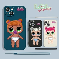 lol surprise doll caddy for apple iphone 13 12 mini 11 pro xs max xr x 8 7 6s se plus liquid rope silicone phone case coque capa
