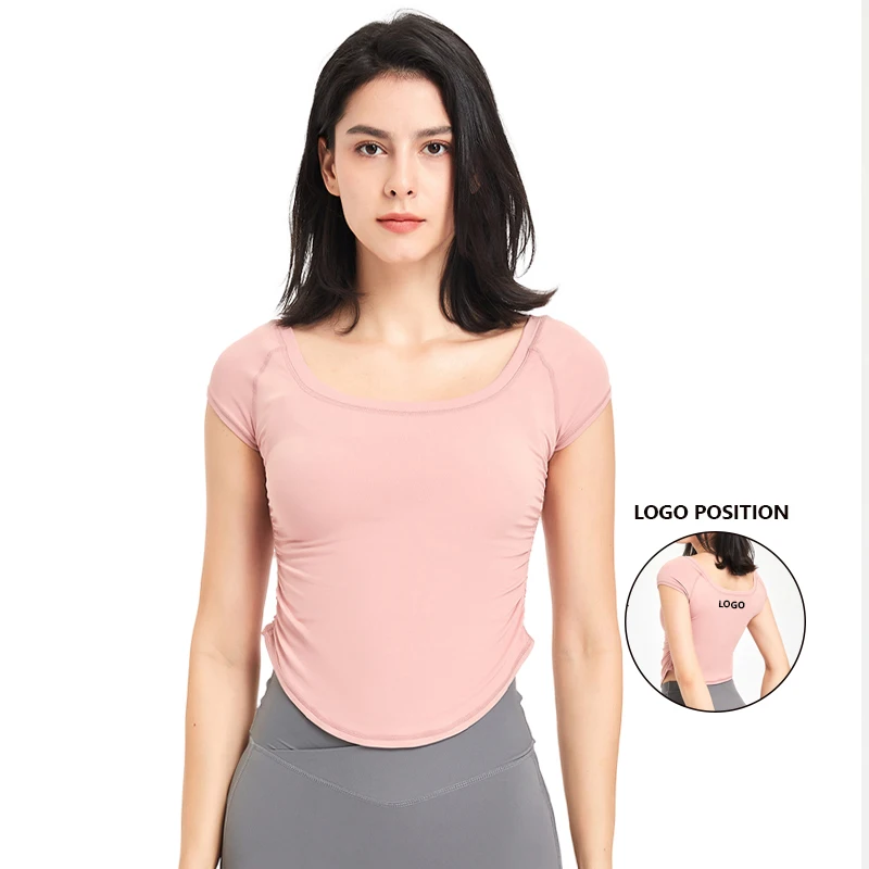 

Fitness clothes female tight sports T-shirt Running training quick dry clothes short sleeved thin nude feeling lulu yoga clothes