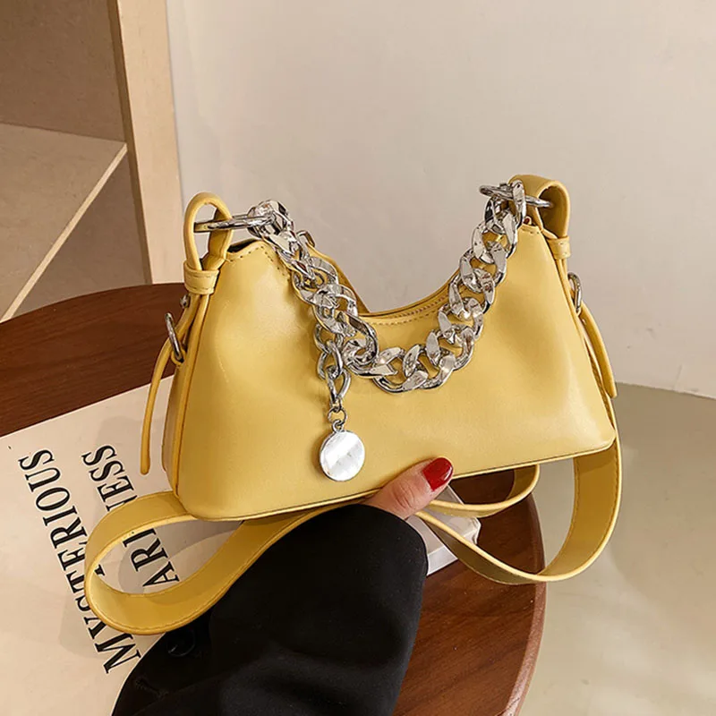 

Вместительные сумки на плечо с цепочкой для женщин, модные однотонные дамские сумочки, повседневный тоут через плечо для женщин