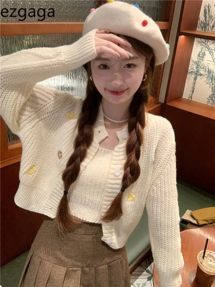 Ezgaga комплекты из двух предметов женский укороченный кардиган с вышивкой и