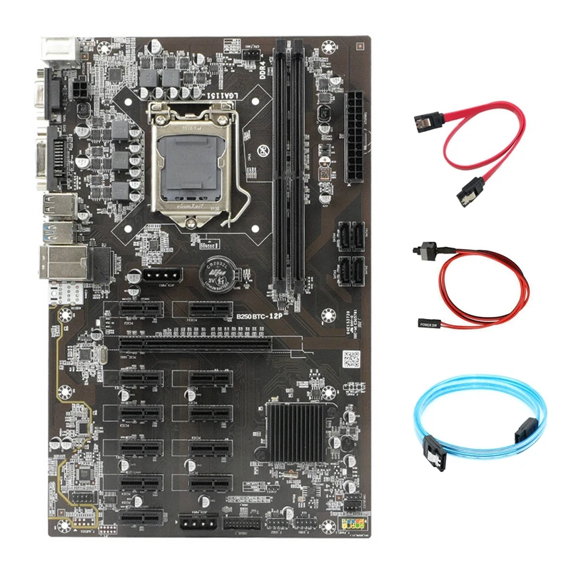

B250 BTC Mining Motherboard With SATA3.0 Serial Port Cable+SATA Cable+Switch Cable 12Xgraphics Card Slot LGA 1151 DDR4