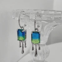2022 blue green black rhinestone gradient water drop square zircon crystal metal lava drop earrings for women girl jewelry gifts