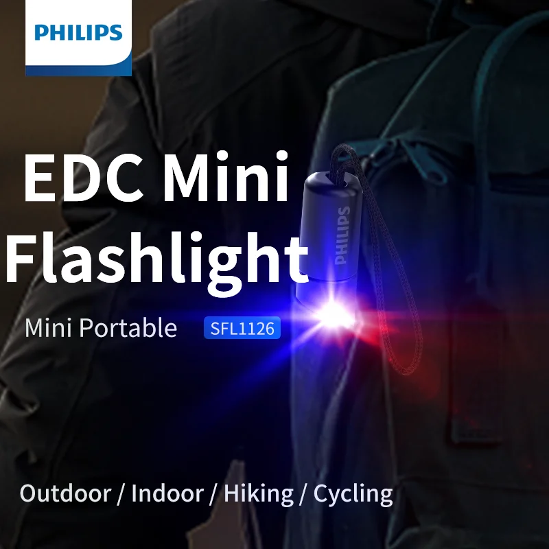 

Philips 7cm Mini EDC Flashlight 300 Lumens Rechargeable LED Light with 18650 Battery Portable Outdoor Lighting for Camping