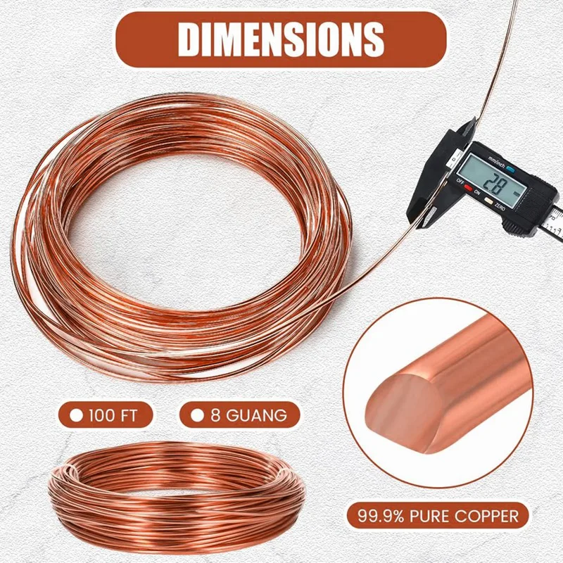 8 калибра 100 футов чистая медная проволока для изготовления ювелирных изделий