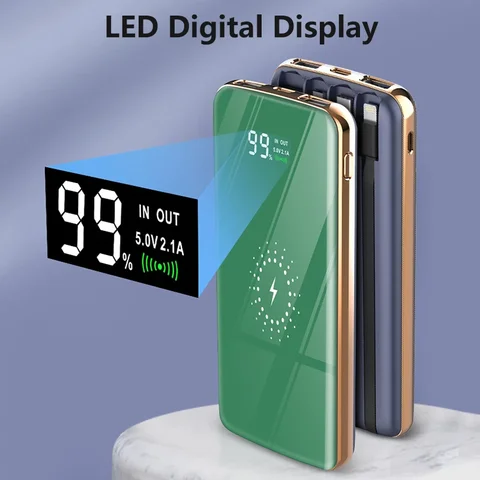 Беспроводное зарядное устройство Qi Power Bank со встроенным кабелем и быстрой зарядкой Powerbank для IPhone14 Samsung S23 Huawei Xiaomi Pover Bank 20000 мАч