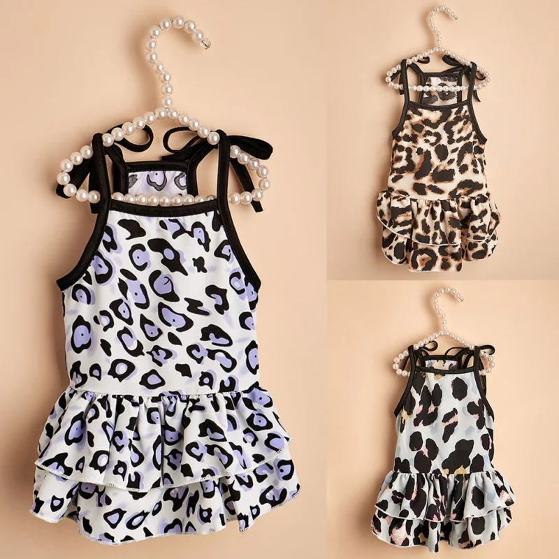 

Воздухопроницаемая Удобная Летняя Одежда для питомцев, одежда для щенков, маленьких и средних собак, кошек, платья с леопардовым принтом, од...