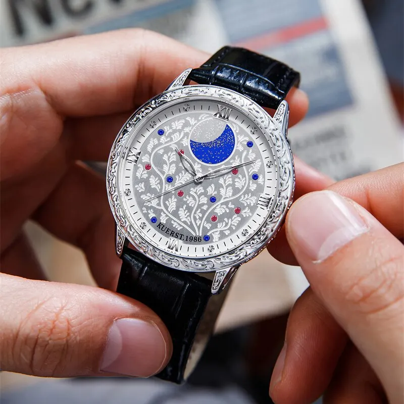 KUERST Ультратонкие Модные Кварцевые Часы С Бриллиантовыми Акцентами
