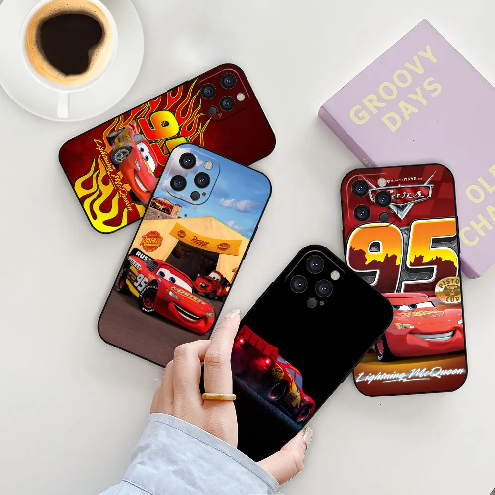 Чехол для телефона Disney Cars Lightning McQueen Apple iPhone 15 14 13 12 11 16 Max Mini 7 8 Plus X XR SE черный мягкий