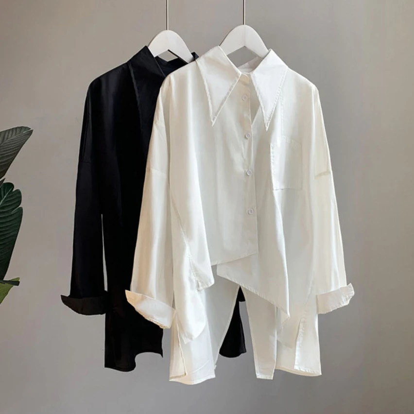 Женские Асимметричные рубашки оригинального дизайна белая блузка с длинным