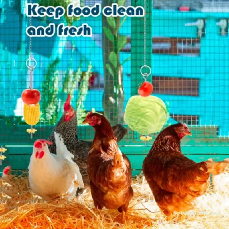 

C5AD Chicken Toys for Hens Birds Swing Hanging Mirror Toys with Bells Parrot Suspending Pecking Toy Veggie Hanger Feeder