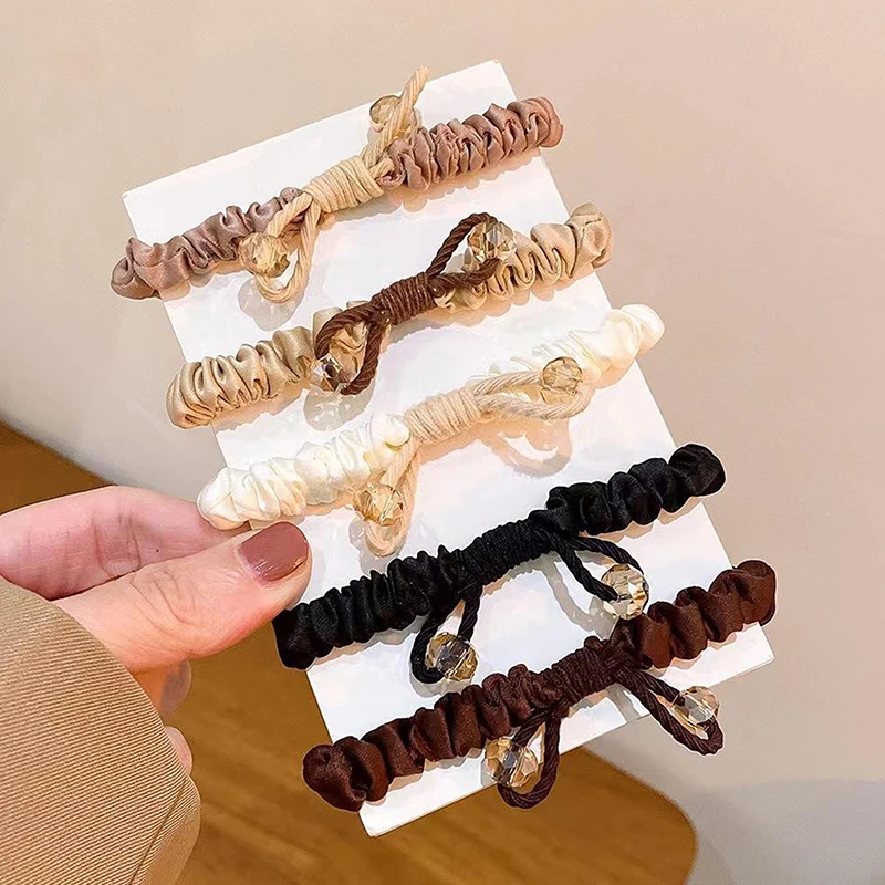

New Style Crystal Hair Tie Pleated Small Scrunchy Headband Female Simple High Elastic Ball Head Rubber Band
